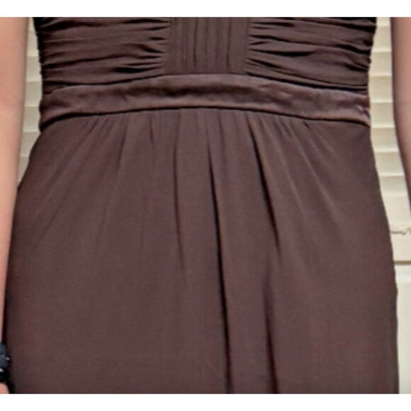 BCBG Paris Chocolate Brown Silk Chiffon Pleated Halter Maxi Dress Size 2 Elegant - Picture 4 of 12